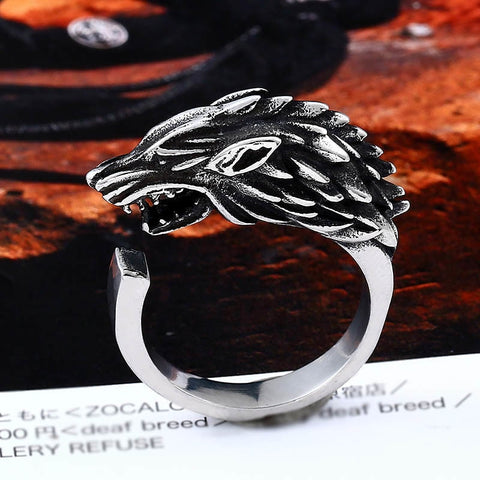 Ice Wolf House Stark Of Winterfell Biker Animal opend Ring