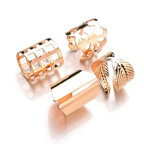 4pcs/sets Pink Gold Color Leaves Big Size Knuckle Ring Set