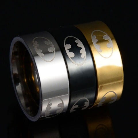 Black Superhero Batman Symbol Titanium Rings