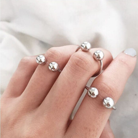 Adjustable Gold & Silver Color Geometric Double Ball Rings