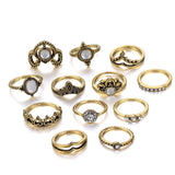 Romantic Pearl Love Heart Crystal Adjustable Geometric Gold Ring Set