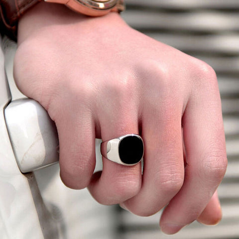 Gold Silver Plated Black Enamel Rings